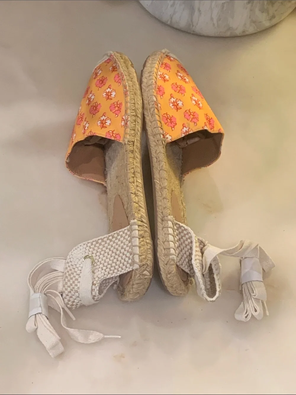 🆕J. CREW Printed Lace-Up d’Orsay Espadrille Sandals in Orange Block Size 10
